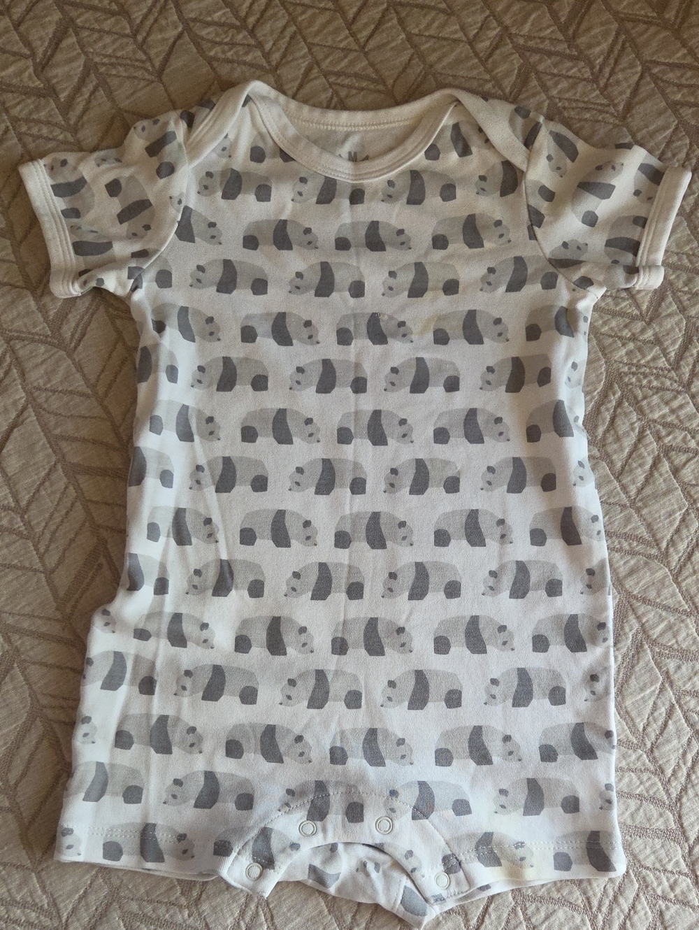 Primary White Romper with Gray Panda Print